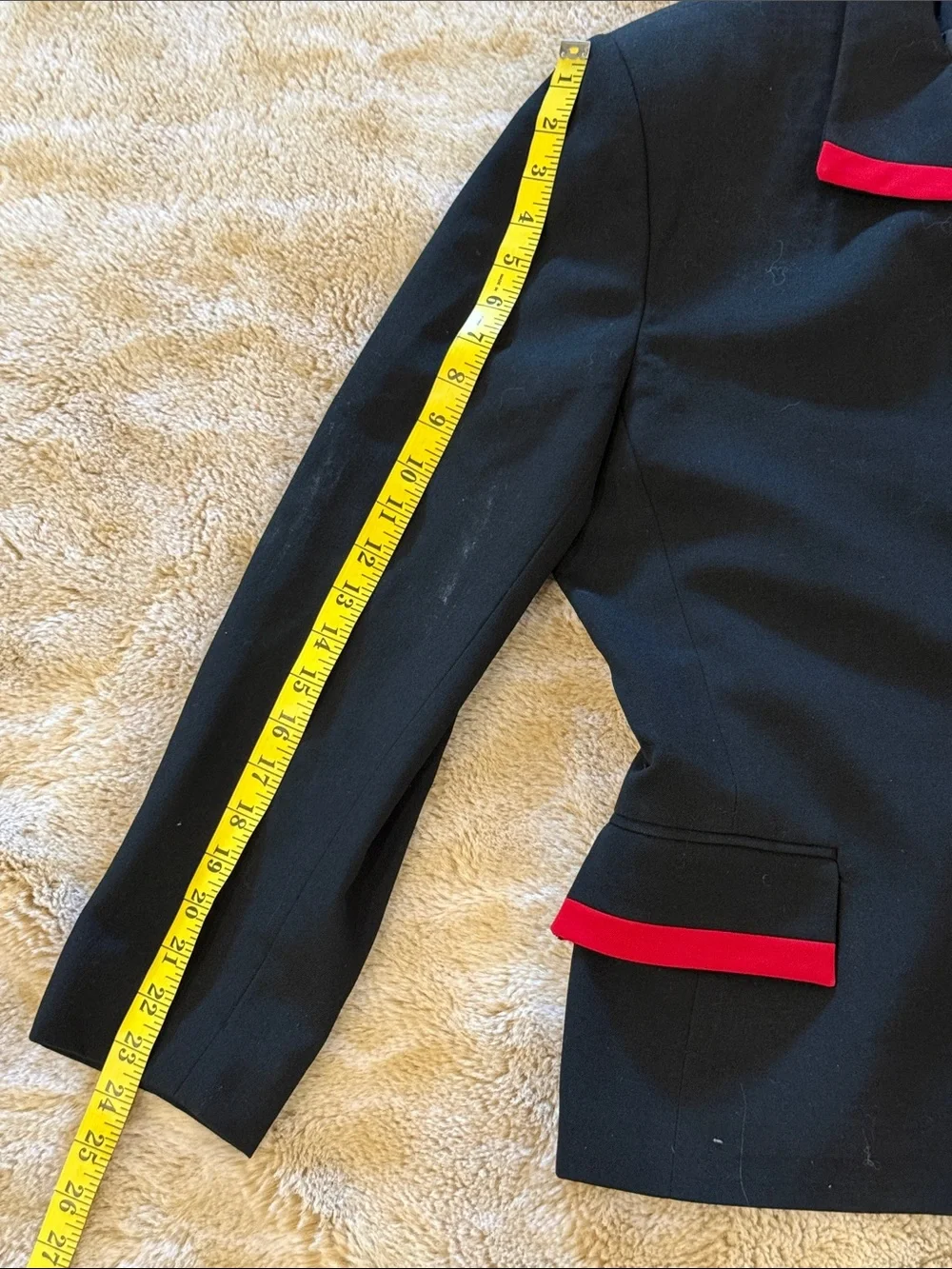 VINTAGE CHRISTIAN DIOR RED TRIM STATEMENT BUTTON BLAZER 14